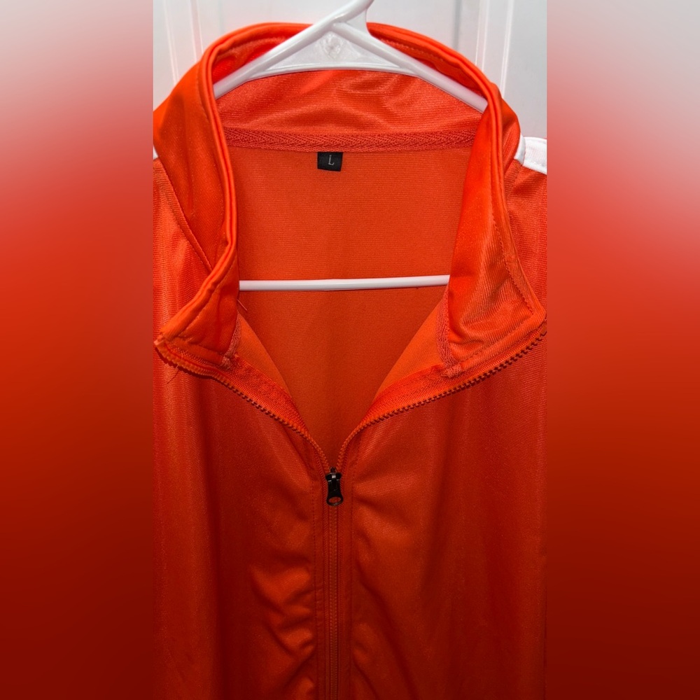 Track Suit 🍊 Orange w/White side stripes. UNISEX Sz.large NWOT - Picture 3 of 12